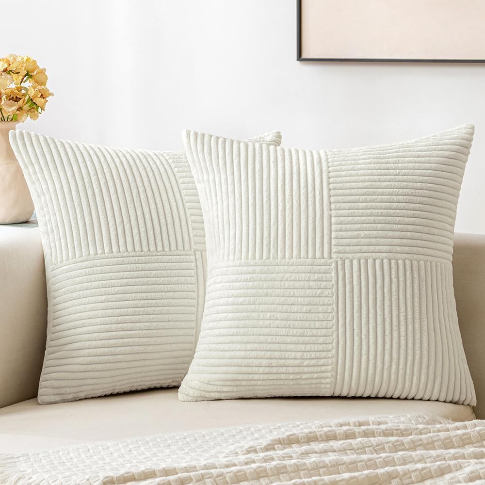 MIULEE Black Corduroy Pillow Covers Pack of 2 Boho Decorative Spliced Throw Pillow Covers Soft Couch Pillowcases Cross Patchwork Textured Cushion Covers for Living Room Bed Sofa 18x18 inch