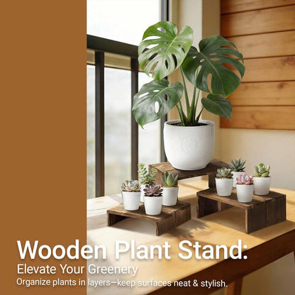 Jerbikas 3-Tier Wood Display Riser 2 Set, Tiered Display Stand for Food, Kitchen, Desk & Party - Solid Pine Wooden Shelf & Organizer for Plants, Collectibles, Office (9.5/8.5/7.5 In)