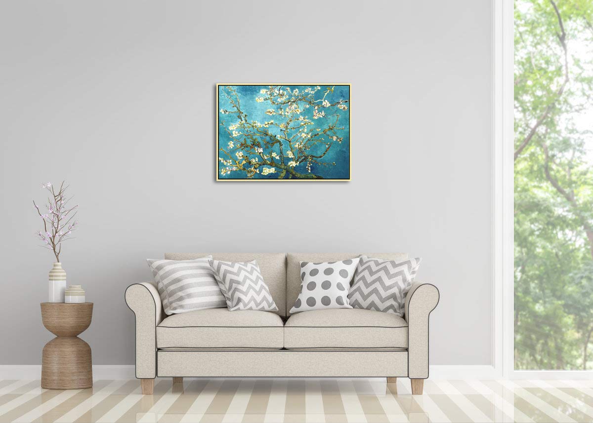 Wieco Art Framed Wall Art Canvas Prints of Almond Blossom by Vincent Van Gogh Paintings Reproduction Abstract Artwork for Wall Decor Golden Frame