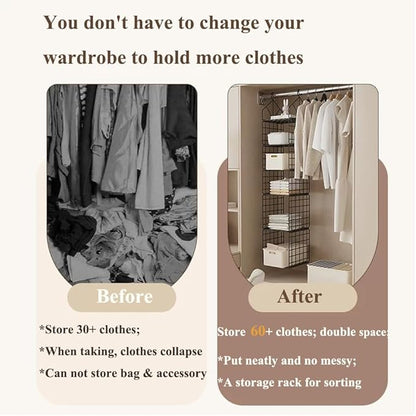 Hanging Closet Organizer, Carbon Steel 6-Shelf Closet Hanging Storage,