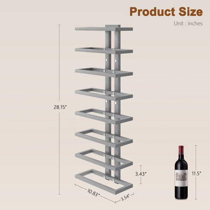 Hoctieon 8 Tier Wall Mount Wine Rack, Wall Racks for Wine Bottles Display and Storage, Hanging Bottle Organizer for Living Room, Dining Room, Wine Cellar, Bar, Grey
