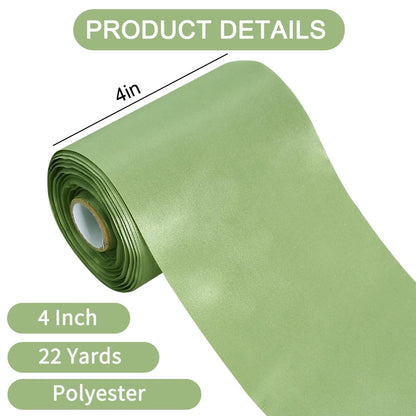 TONIFUL 4 Inch Wide Sage Olive Green Solid Satin Ribbon 22yd Fabric Large Ribbon for Cutting Ceremony Grand Opening Chair Sashes Table Hair Car Bows Floral Craft Sewing Wedding Party Decoration