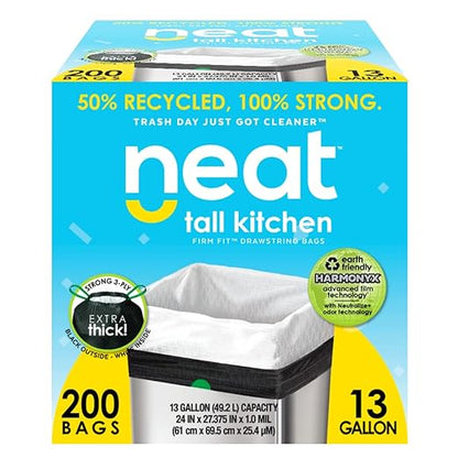 Neat Tall Kitchen 13 Gallon Drawstring Trash Bags