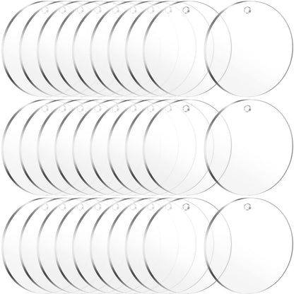 30 Pieces Clear Round Acrylic Keychain Blanks for Vinyl, 2.5 Inch Clear Round Acrylic Ornament Blanks with Hole, Perfect for Making Ornaments, Keychains, DIY Craft Project