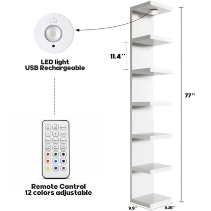 White 7-Tier Vertical Wall Shelf Unit with USB Rechargeable Led Light (Remote Controlled),Versatile Floating Display Shelves,Lack Style Wall Shelves for Bedroom,Living Room,Office Decor,Vanity