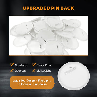 BEAMNOVA 200 Sets of Button Parts Supplies 58mm / 2.28 in (Approx. 2-1/4 inch) for Round Button Maker Machine Pin Maker, Every Set Includes Tinplate Top, Plastic Clip Bottom & Plastic Film
