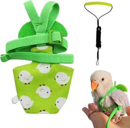 Adjustable Bird Diaper Harness Flight Suit Clothes with 80 Inch Flying Leash Rope for Parrots Conure Cockatiel (Green,XS)