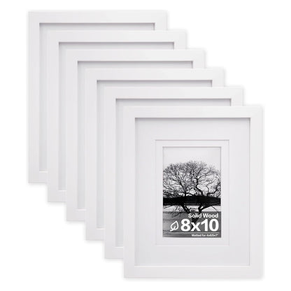 Egofine 8x10 Picture Frames Set of 6, Made of Solid Wood Covered by Plexiglass Display 4x6 and 5x7 with Mat or 8x10' without Mat, for Table Top Display and Wall Mounting Photo Frame White