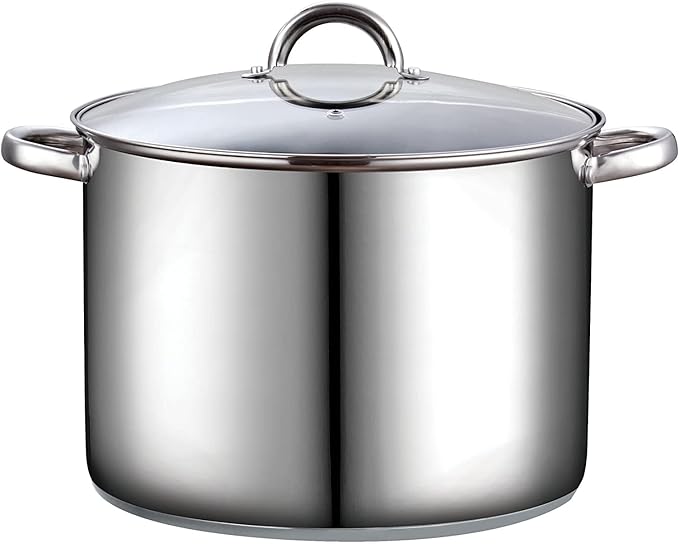 Cook N Home Basics 16 Quart Stainless Steel Stock Pot with Lid, Cooking Pot for Pasta, Soup, Sturdy Handle, Large Stockpot with Even Heating, Oven & Dishwasher Safe, Cookware for Canning, Boiling