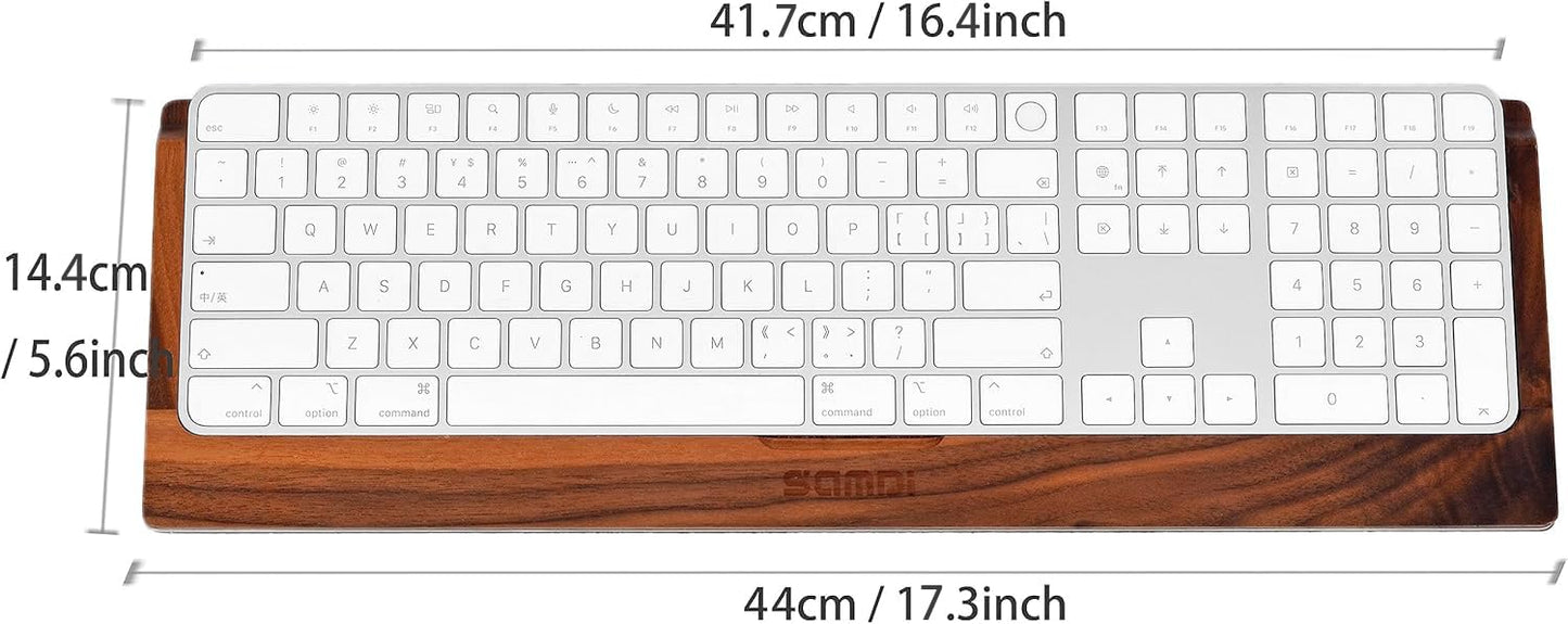 SAMDI Apple iMac Stand Base, Stainless Steel/Wooden Keyboard Tray - Magic Keyboard Mounting Platform - Black Walnut