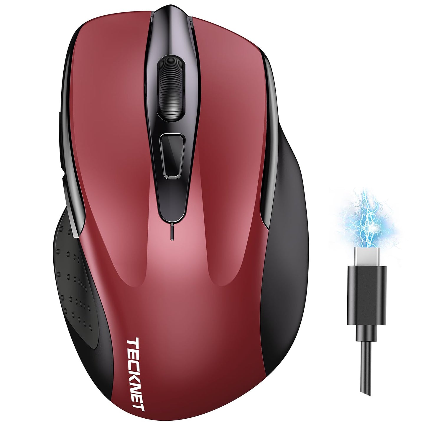 TECKNET Wireless Mouse (BT5.0/3.0 & 2.4G) Rechargeable 4800 DPI Silent USB A & Bluetooth Mouse 6 Buttons, Wide Compatibility - Grey