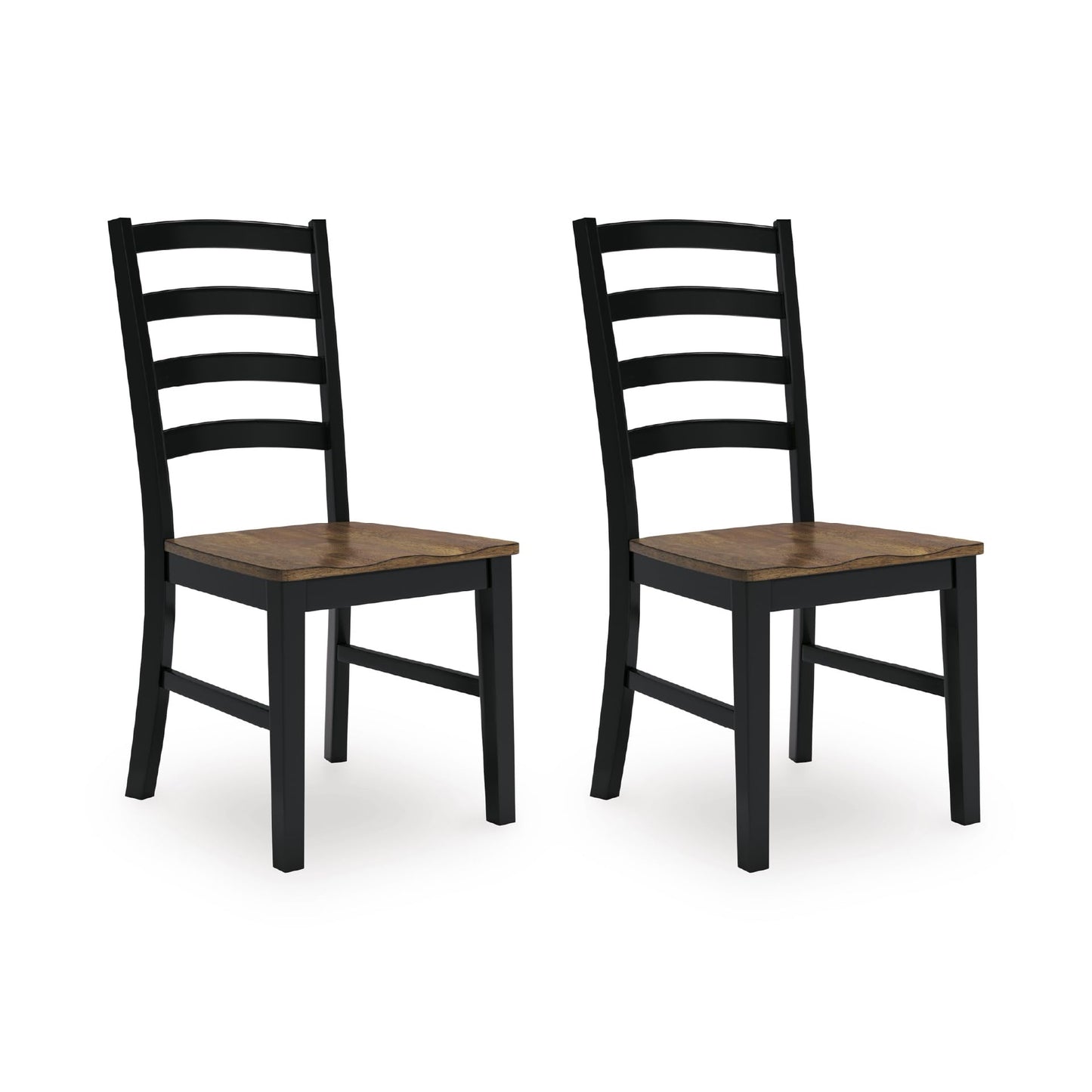 Signature Design by Ashley Wildenauer Dining Chairs Set of 2, Modern Ladderback Dining Chairs with Solid Wood Frame, Two-Tone Finish, Contoured Seat, Black/Brown