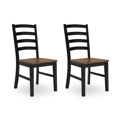Signature Design by Ashley Wildenauer Dining Chairs Set of 2, Modern Ladderback Dining Chairs with Solid Wood Frame, Two-Tone Finish, Contoured Seat, Black/Brown