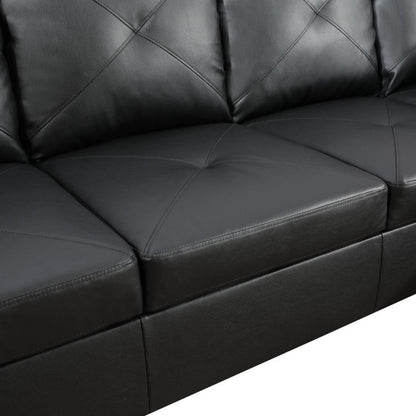 UOCFYK Black L-Shaped 3-Piece Faux Leather Sofa with Storage Ottoman Set, Sectional Couch Sofa Set for Living Room, Office, Small Space