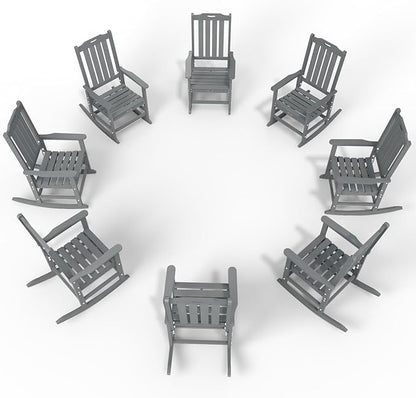 Oversized Rocking Chair Set of 8, Outdoor Rocking Chair for Adults, All Weather Resistant Porch Rocker for Lawn Garden, Grey