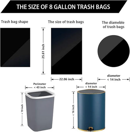 8 Gallon Trash Bags 120 Count Black Drawstring Garbage Bags