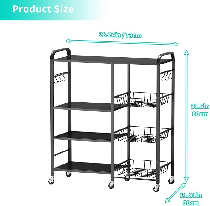 HapiRm Rolling Kitchen Microwave Cart - 4 Tier Microwave Table Stand with Pull-Out Baskets, Coffee Bar Baker's Rack with Wheels Rolling Storage Cart Organizer Shelf for Living Room Office, Balcony