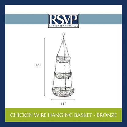 RSVP International Hanging Storage Collection 3-Tier Baskets, Bronze Chicken