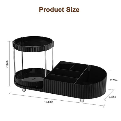 Makeup Organizer Countertop for Vanity with 360 Rotating Perfume Trays, 7-Compartment Skincare Organizers and Make Up Desk Storage, Cosmetic Organizer with Brush Holder for Bedroom Bathroom Counter