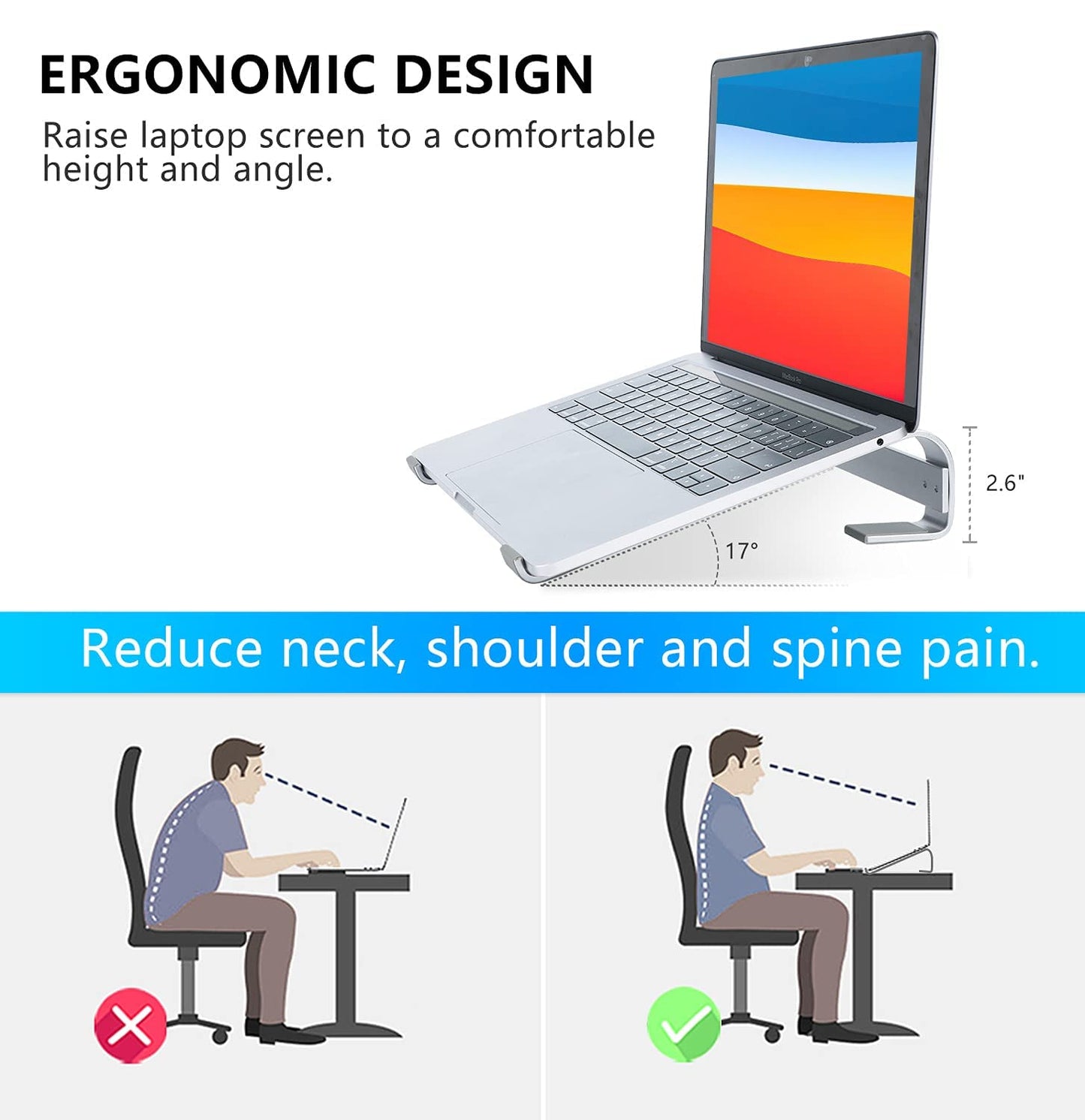 KYQEE Laptop Riser for Desk, Laptop Stand, Ergonomic Aluminum Computer Stand for Laptop, Ventilated Notebook Stand Compatible with MacBook Air Pro, Dell XPS, HP, More 11-17.3 Inches Work from Home