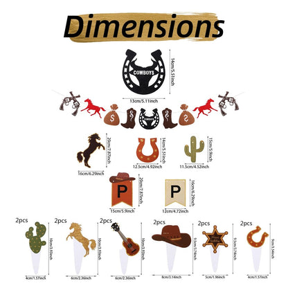 Western Cowboy Birthday Party Decoration, First Rodeo Retro Theme Party Supplies for Boys With Birthday Banner Horse Balloon Kit Star Balloons Tissue Pom Poms Cake Toppers