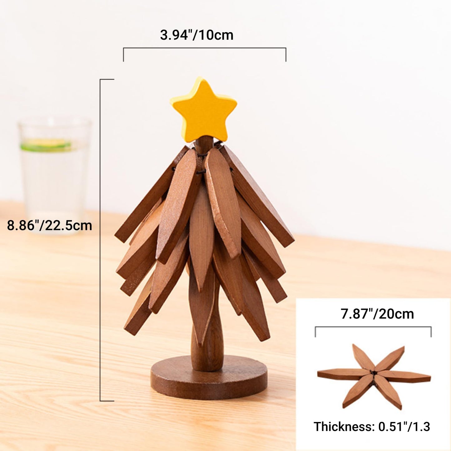 Trivets for Hot Dishes, Upgraded Foldable Wooden Coaster Set Walnut Wood Christmas Tree Trivet Stand Home Decoration for Hot Pots Bowl and Pan (4 Trivets)