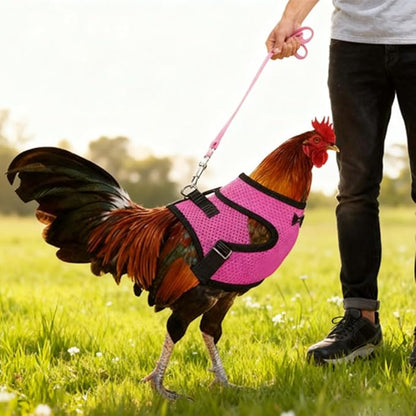 Chicken Harness and Leash Set Adjustable Mesh Breathable Duck Training Harness Pets Leashs for Goose Hen Rooster Parrots Dog Kitten, Purple S