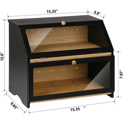 HOMEKOKO Double Layer Large Bread Box for Kitchen Counter, Wooden Large Capacity Bread Storage Bin (Rustic White)
