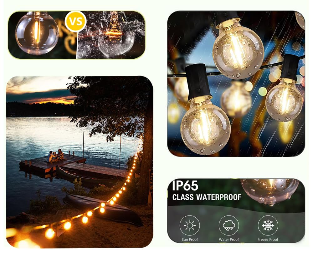 Lampat String Lights, LED 25 Light Bulbs 25Ft G40 Globe String Lights with Bulbs-UL Listd for Indoor/Outdoor Commercial Decor