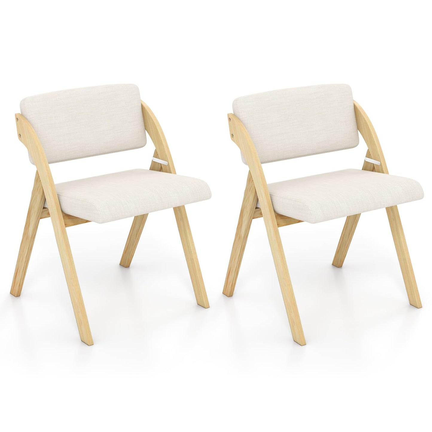 Giantex Folding Dining Chairs Set of 2, Upholstered Wooden Folding Chair 2 Pack, Portable Kitchen Chairs with Padded & Seat Backrest, Accent Chairs for Wedding Picnic Party, No Assembly, Natural