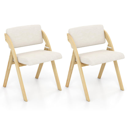 Giantex Folding Dining Chairs Set of 2, Upholstered Wooden Folding Chair 2 Pack, Portable Kitchen Chairs with Padded & Seat Backrest, Accent Chairs for Wedding Picnic Party, No Assembly, Natural