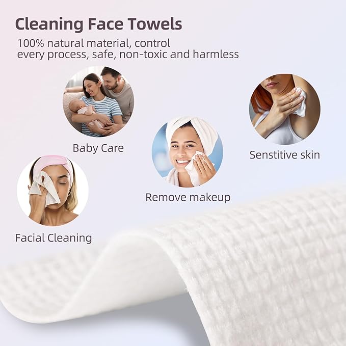 Disposable Face Towels XL, Viscose Biodegradable Large Dry Wipes, Super Soft &