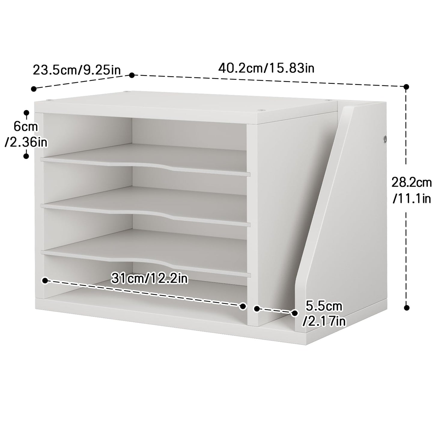 Creso hom Mail Sorter, File Organizer Desktop, Wood Desk Organizer with 3 Adjustable Shelves, Mail Holder for Office, Home, Letter Sorter File Holders for Envelopes, Mail Supplies Magazines, White