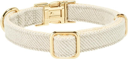 Luxury Soft Cotton Tweed Fabric Dog Collar & Leash Set with Gold Buckle – Durable Fabric, Stylish Design for Everyday Walks(Medium Grey)