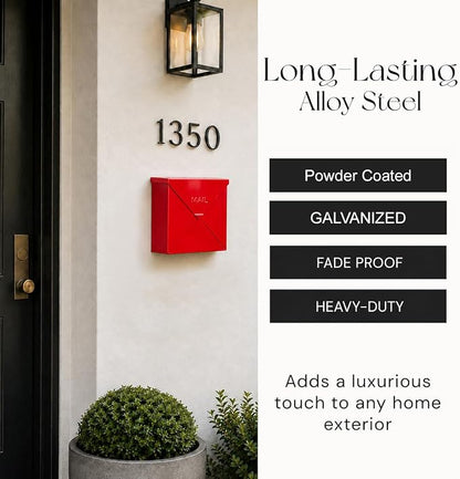 NACH Mailboxes for Outside Wall Mount, 10 x 10 x 4 inch Red Mail Boxes for House Outside, Waterproof Mailboxes for Outside - Chicago Style Mail Box