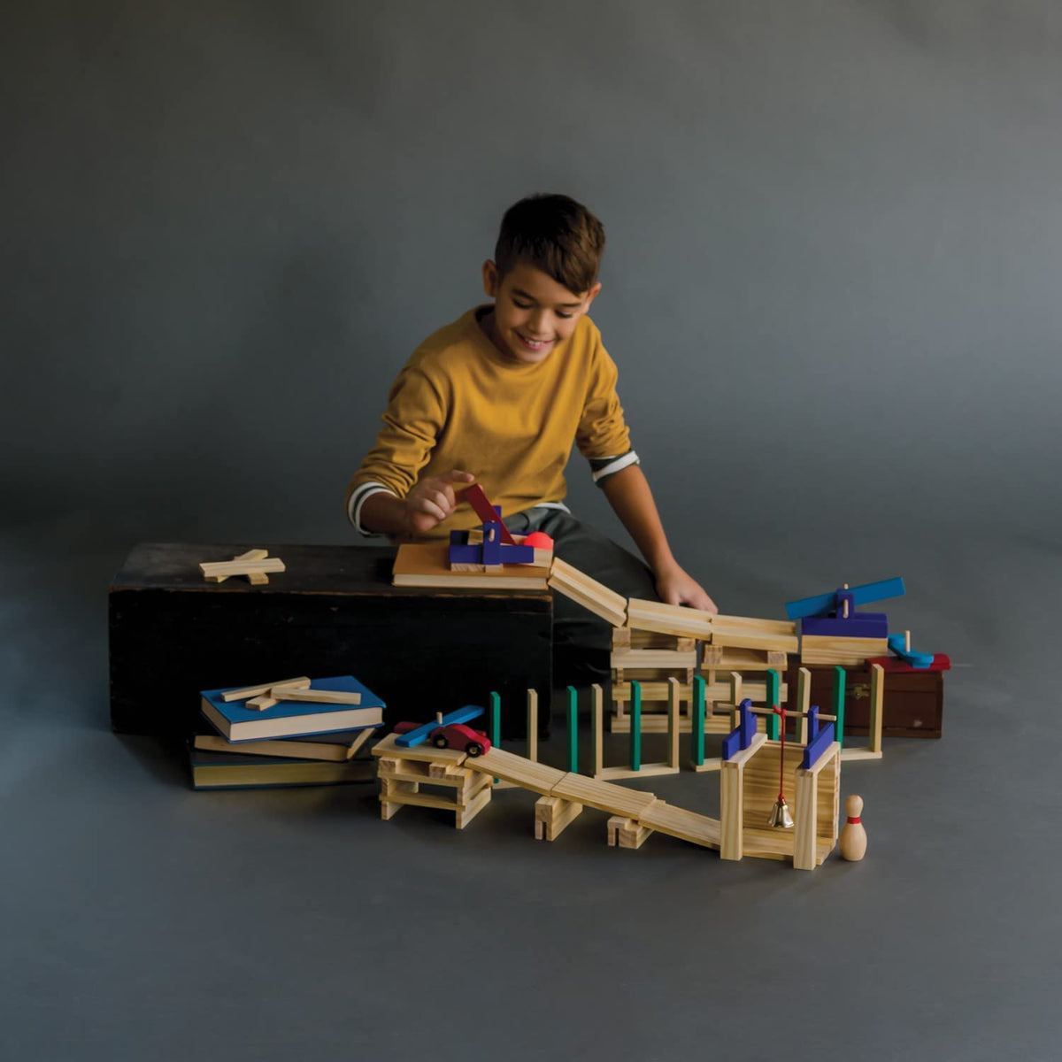 MindWare KEVA Contraptions Reactions Planks Building Toy - 178 KEVA Building Planks (191 Piece Set) - Free-Form Wood Building Set for Kids to Create Their Own Ball Maze – Ages 7 & Up