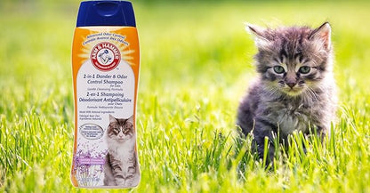 Arm & Hammer 2-in-1 Deodorizing & Dander Reducing Shampoo for Cats, Baking Soda Cat Shampoo for Dander, Odor Control and Coat Cleaning, Lavender Chamomile Scent, 20 Fl Oz - 6 Pack