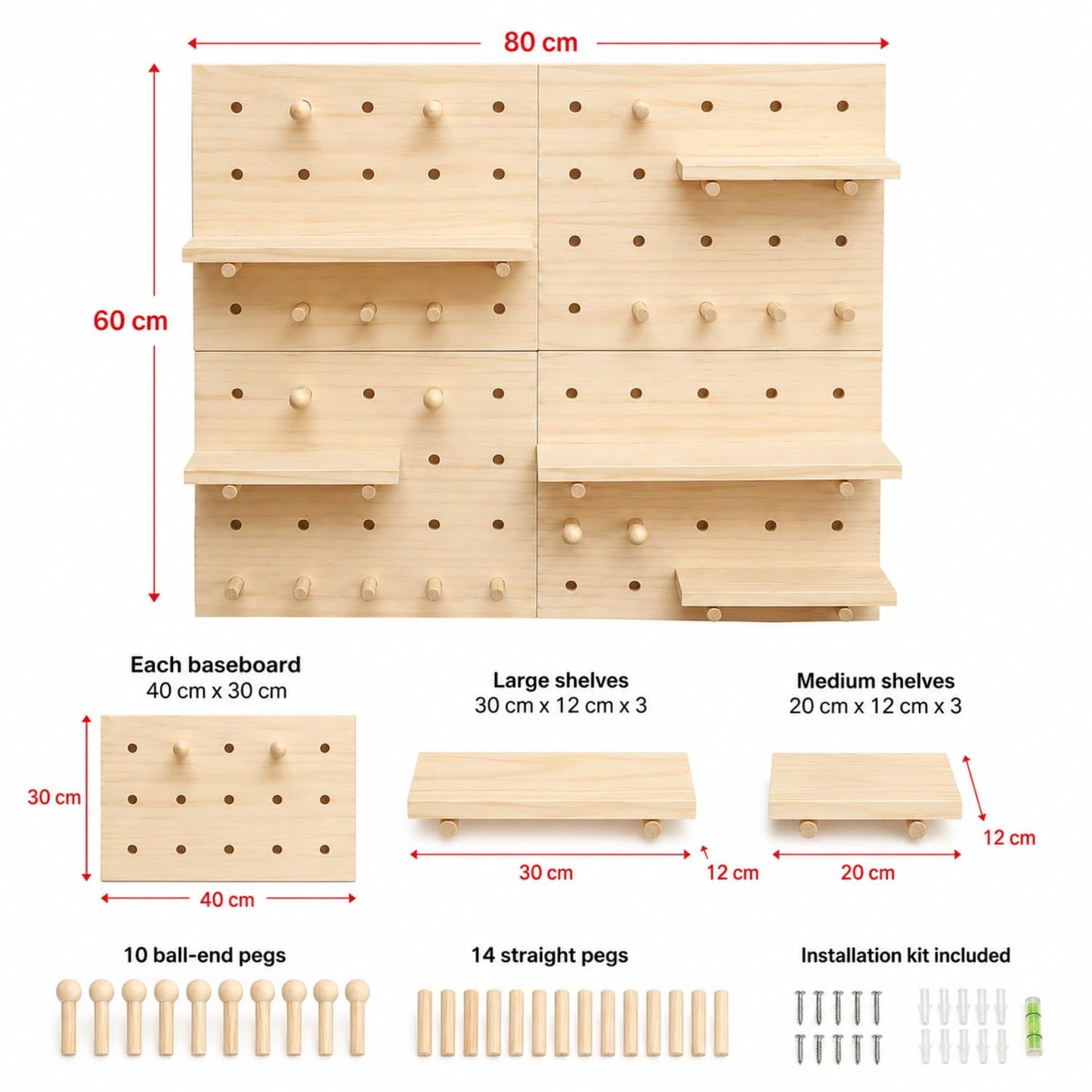 Gerrii 4 Pack Wood Pegboard Wall Organizer for Classroom 11.81 x 15.75 Inches Wooden Peg Board with Racks Hooks Modular Pegboard Organizer System for Teacher Supplies Student Work Display Office Craft