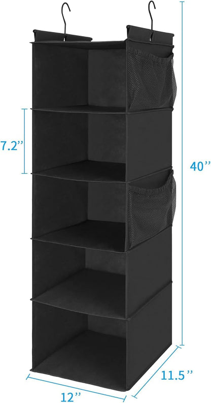 MAX Houser 5-Shelf Hanging Closet Organizer, Space Saver, Cloth Hanging Shelves