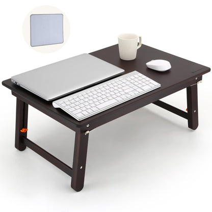 Nnewvante Foldable Laptop Desk, 25.6 Inch Laptop Bed Tray Table with Mouse Pad, Adjustable Floor Table for Writing Eating Gaming, Lap Table for Adults, Kids, Black Walnut