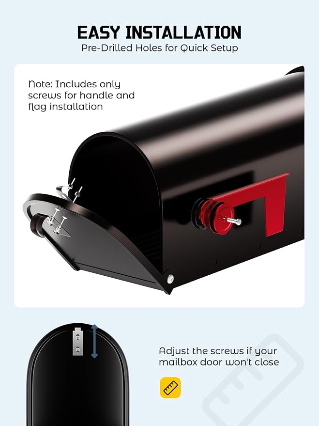 AZUNO Mailboxes for Outside, Metal Post Mount Mailbox with Red Flag & Address Numbers, Medium Capacity Mailbox for House, Galvanized Steel,19 * 8.9 * 7.1 inches, Dark Bronze
