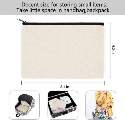 BYETIVE 8.1"×4.2" Canvas Zipper Bag Reusable Cotton Canvas Zipper Pouch Blank DIY Craft Canvas Bag Bulk for Painting Cosmetic Bag Makeup Toiletry Bag Case Pouches 10 pack