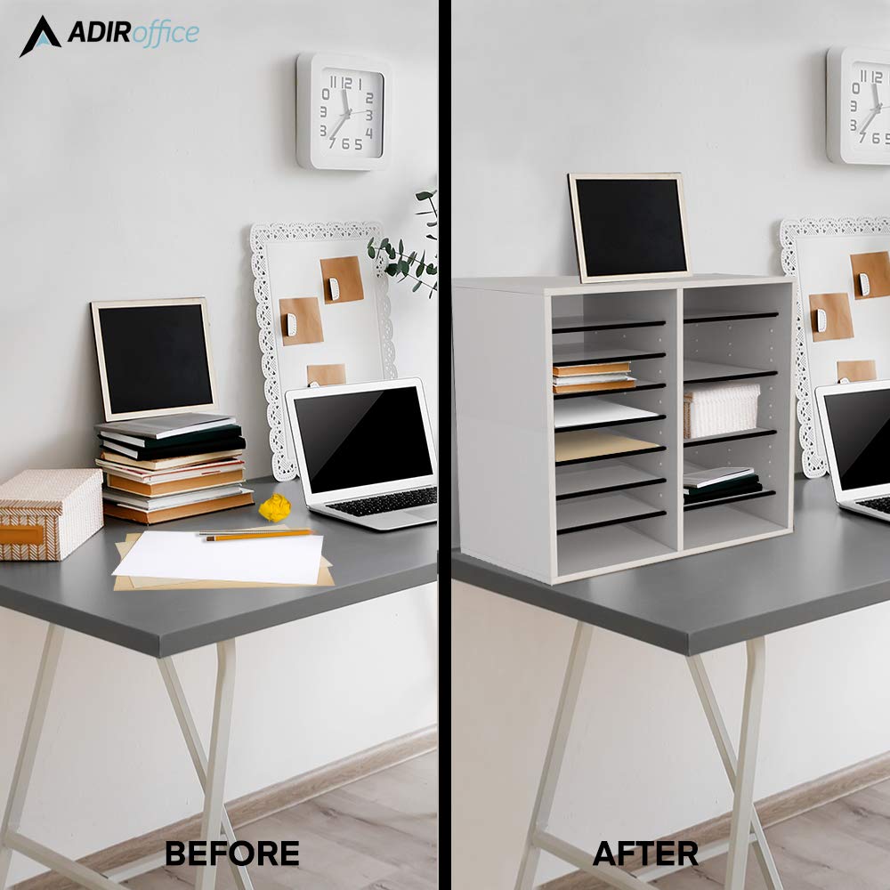 AdirOffice Wooden Literature Organizer Sorter (12 Compartment, White) Wooden Literature Organizer Sorter (16 Compartment, White) Bundle