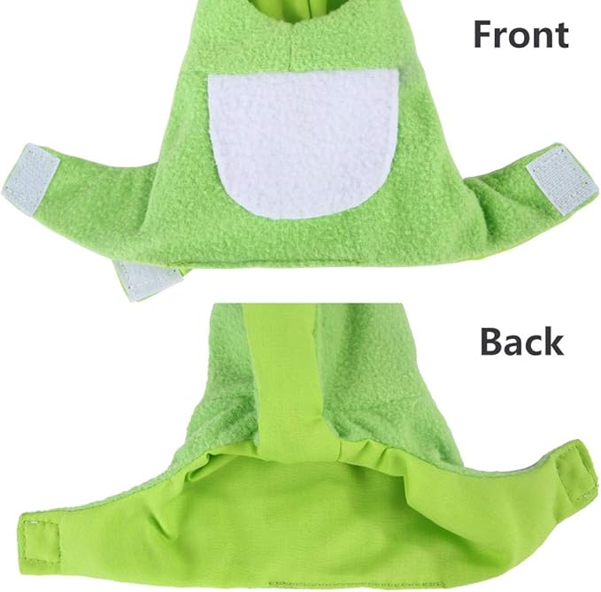 Sun Conure Bird Diaper Flight Suit Frog Shape Hoodie Cosplay Photo Prop for Parrots African Greys Parakeet Cockatiel Reusable Adjustable Apparel (S)