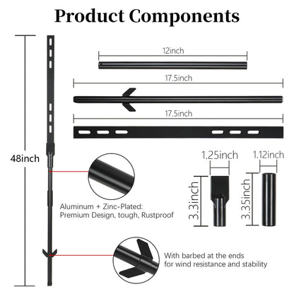 2 Pack Yard Sign Stake, 4' Aluminum Posts, Holder with Baked Enamel Coating, Lightweight & Abjustable Garden Pole with Holes for Different Size Signs, Easy Installation,Sturdy (Black)
