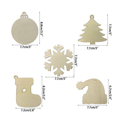 Anditoy 50 PCS Christmas Wooden Hanging Ornaments Unfinished Wood Slices Christmas Crafts for Kids DIY Christmas Decorations Party Supplies Favors