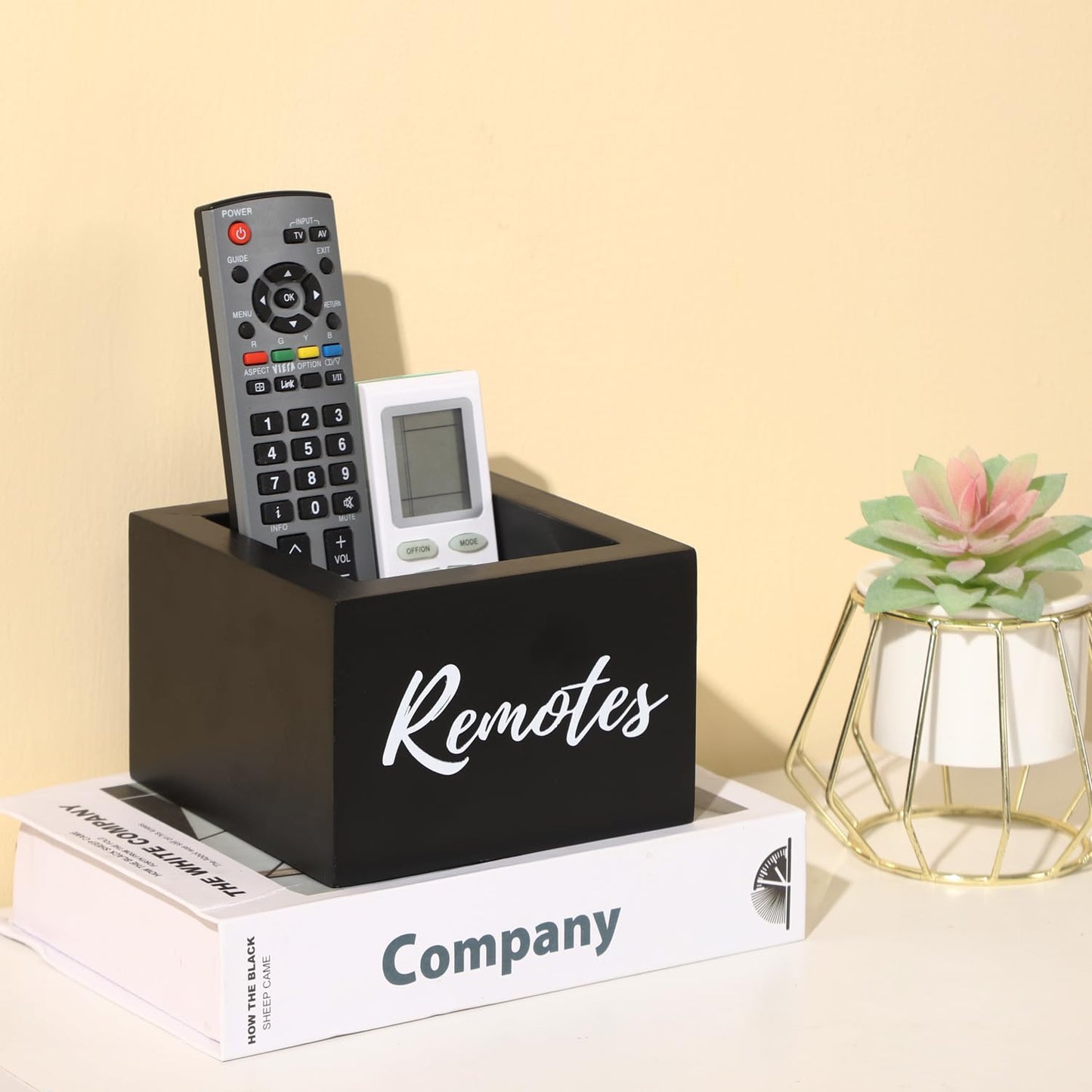 COOLEX Remote Control Holder, Wooden Tv Remote Holder, Remote Holder for Table, Remote Control Storage Organizer Caddy - Black