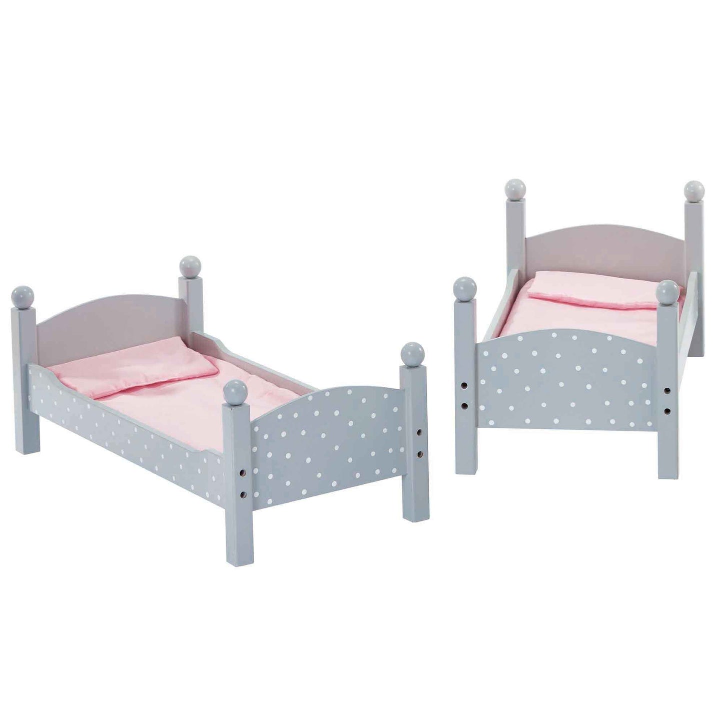 Olivia's Little World 18 in. Doll Wooden Convertible Bunk Bed Stacked on Top or Unstacked as Two Single Beds, Gray with White Polka Dots and Pink Accents