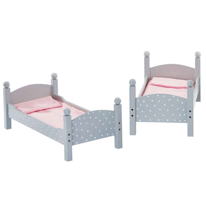 Olivia's Little World 18 in. Doll Wooden Convertible Bunk Bed Stacked on Top or Unstacked as Two Single Beds, Gray with White Polka Dots and Pink Accents