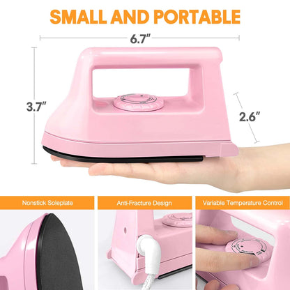 Mini Crafts Iron Handy Heat Press Machine Kit Portable with PVC Doormat for Heat Transfer, Charging Base Accessories for DIY T-Shirt Shoe Bag Vinyl Projects